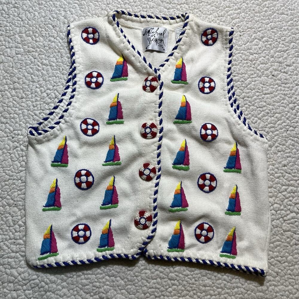 Vintage Michael Simon Sweater Vest Womens M Knit Sailing Nautical Summer